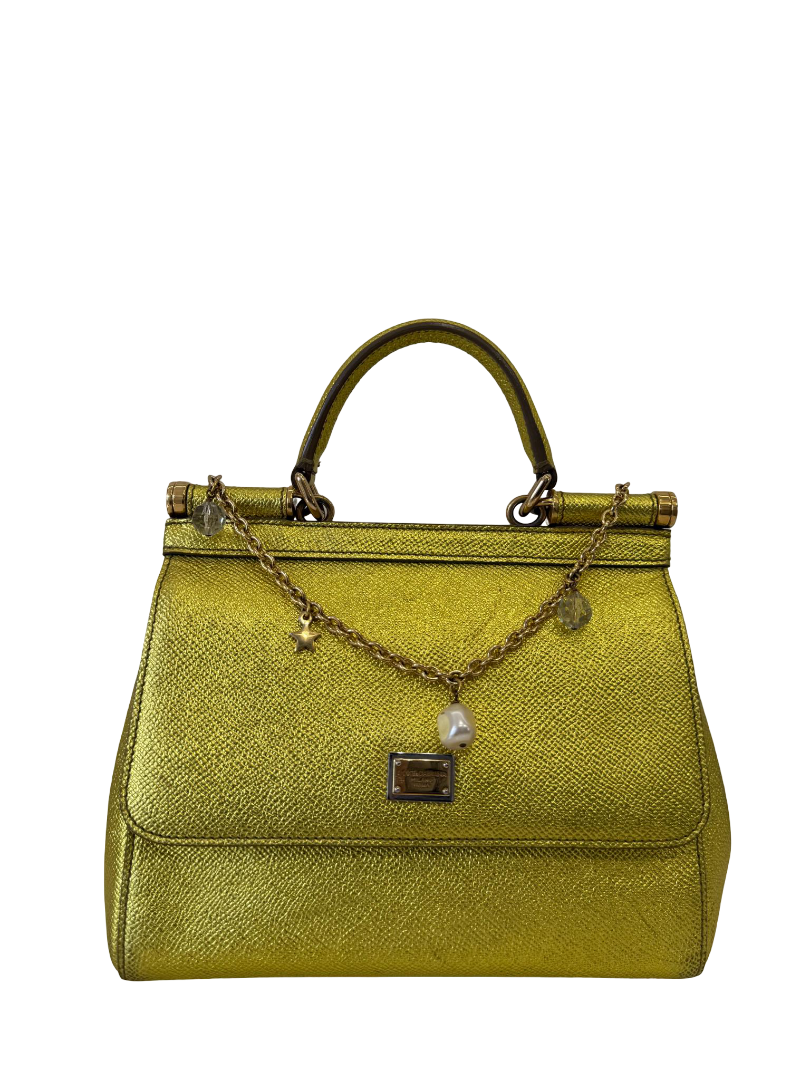 Dolce Gabbana Metallic Leather Small Miss Sicily Top Handle Bag