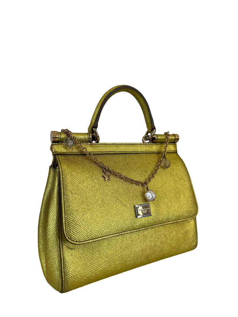 Dolce Gabbana Metallic Leather Small Miss Sicily Top Handle Bag