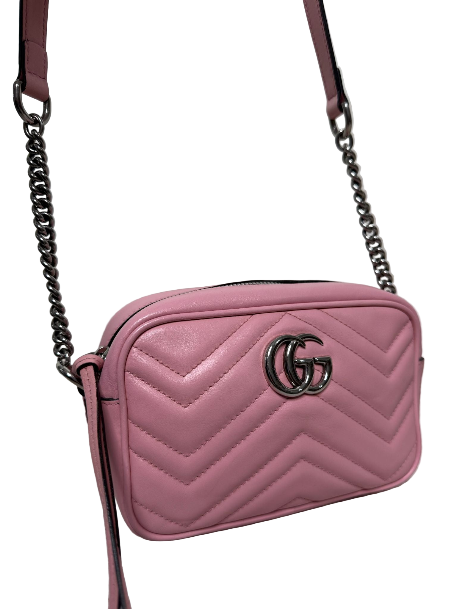 Gucci Mini GG Marmont Baby Pink Calfskin Matelassé Camera Bag