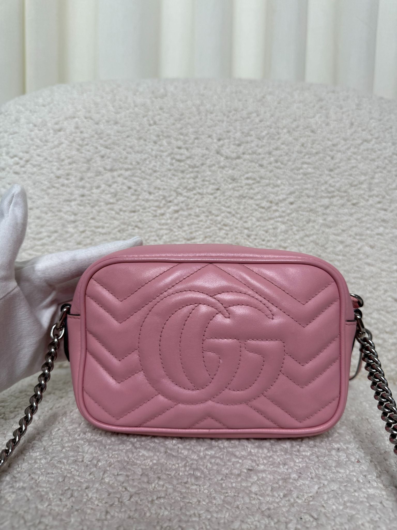 Gucci Mini GG Marmont Baby Pink Calfskin Matelassé Camera Bag