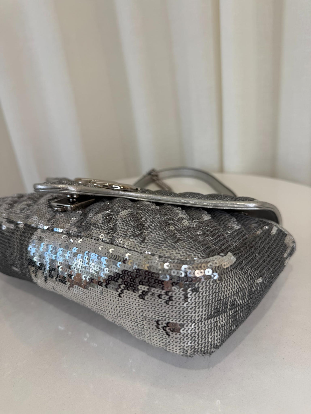 Gucci GG Marmont Sequin Matelassé Silver Shoulder Bag