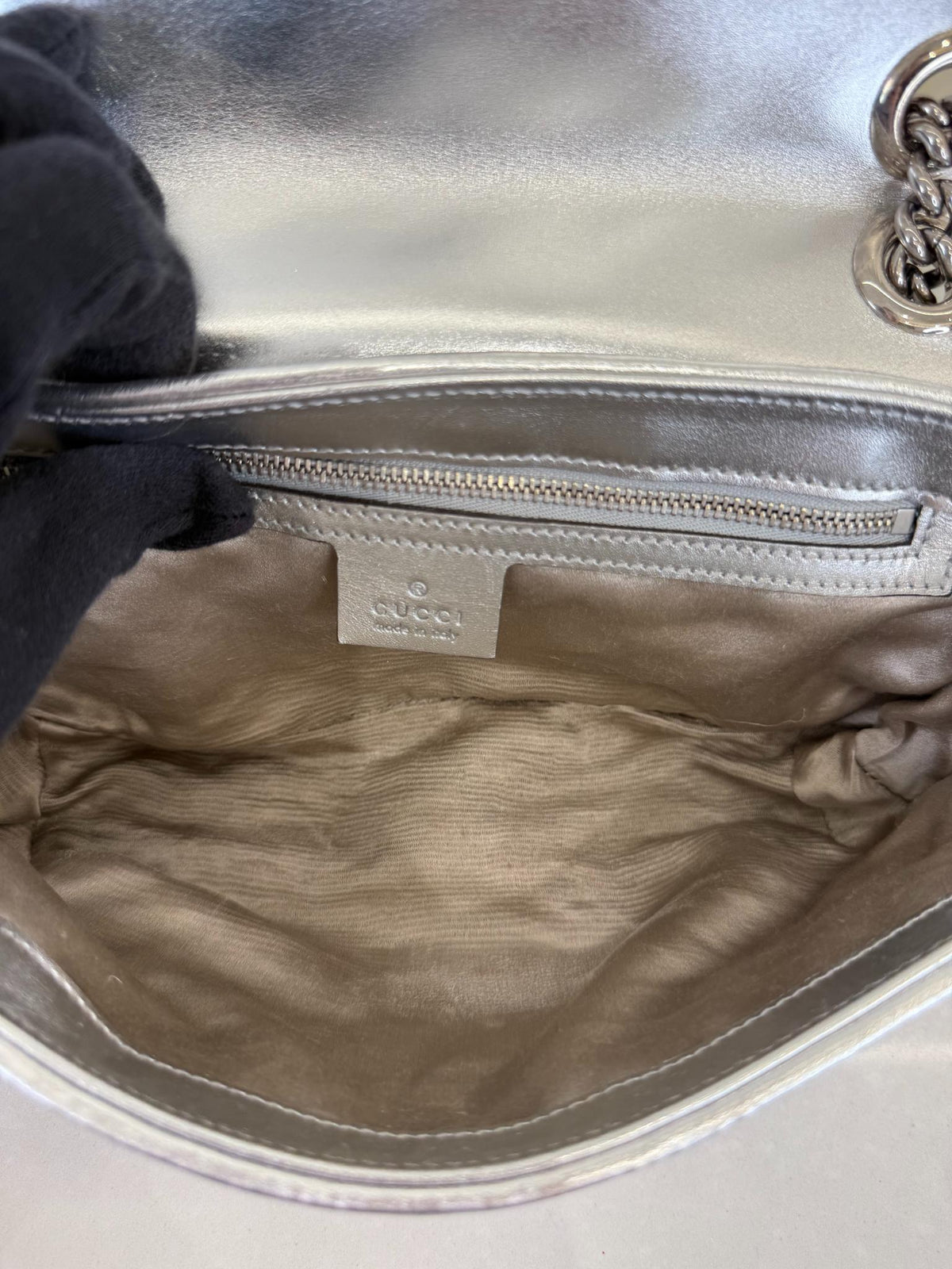 Gucci GG Marmont Sequin Matelassé Silver Shoulder Bag