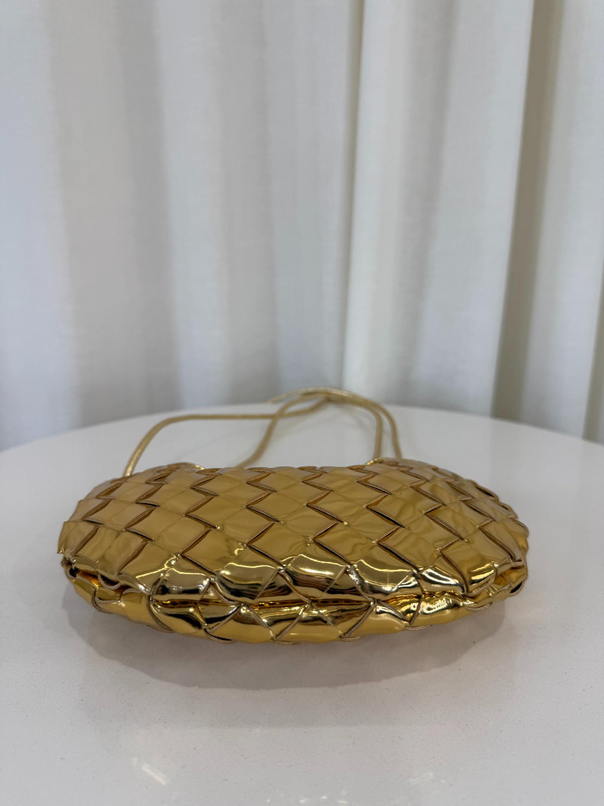 Bottega Veneta Mirror Laminated Nappa Intrecciato Mini Sardine Bag Gold