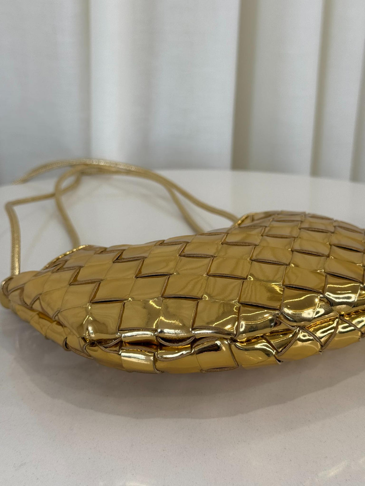 Bottega Veneta Mirror Laminated Nappa Intrecciato Mini Sardine Bag Gold