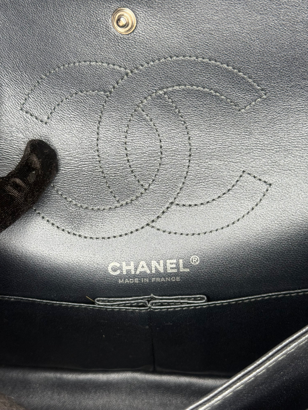 Chanel 2.55 Grey Metallic Charcoal Quilted Calfskin 225 Double Flap Bag