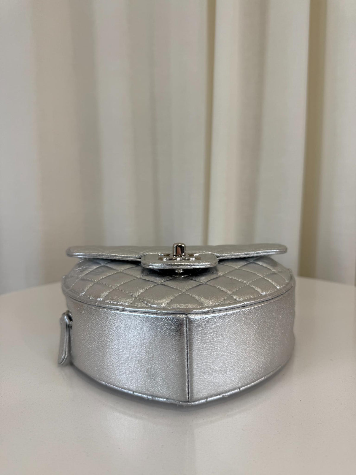 Chanel CC In Love Metallic Silver Lambskin Heart Shaped Bag