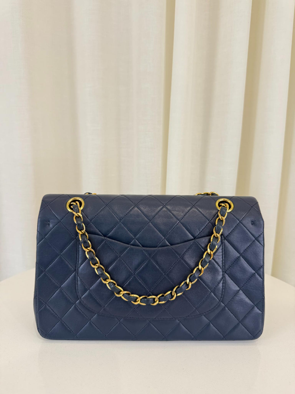 Chanel Vintage Classic Medium Navy Blue Lambskin Double Flap Bag