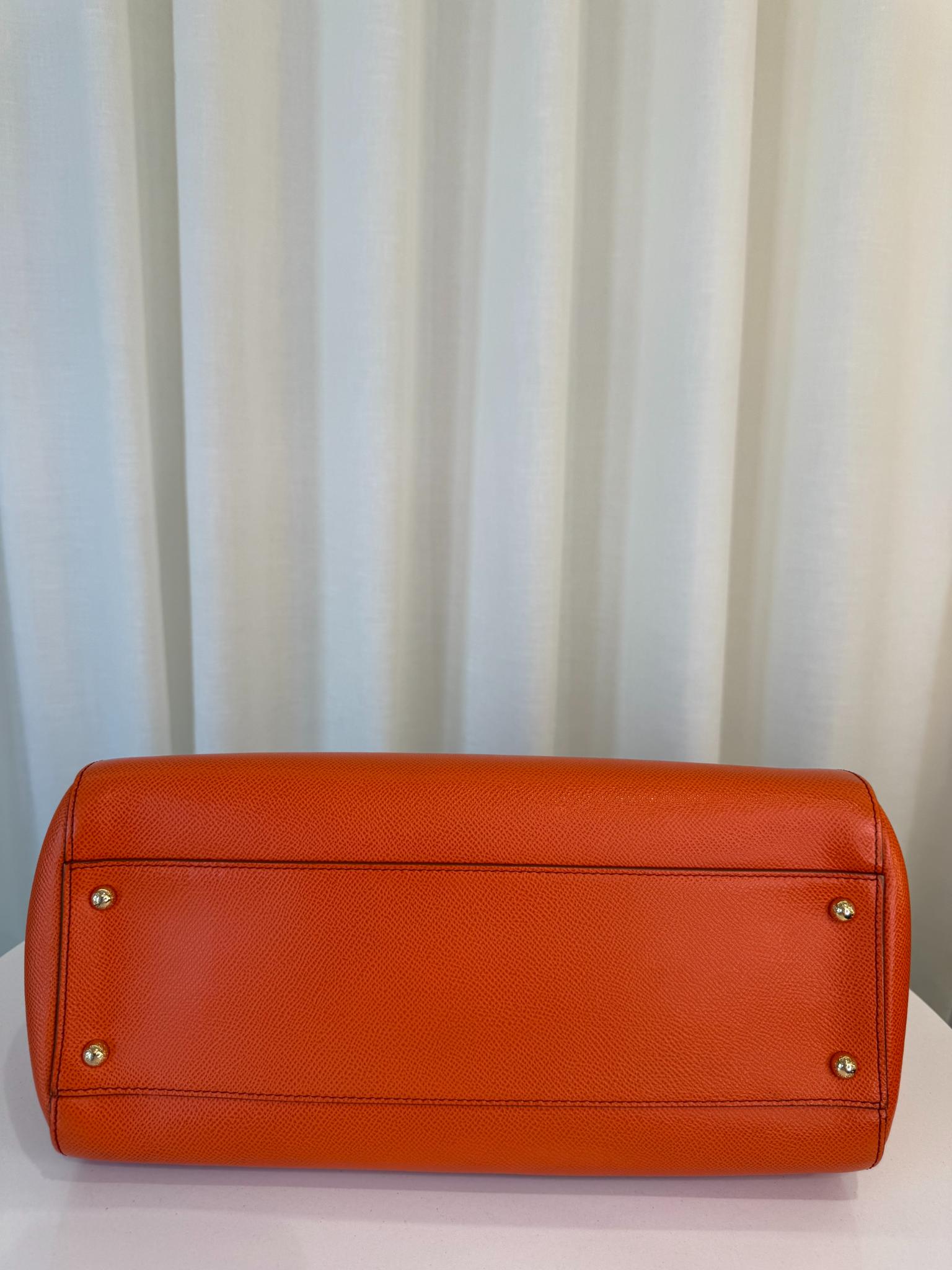 Dolce Gabbana Large Sicily Orange Dauphine Calfskin Top Handle Bag