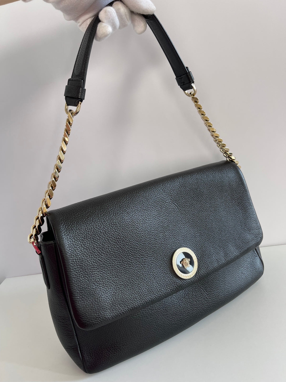 Versace Medusa Black Leather Shoulder Bag