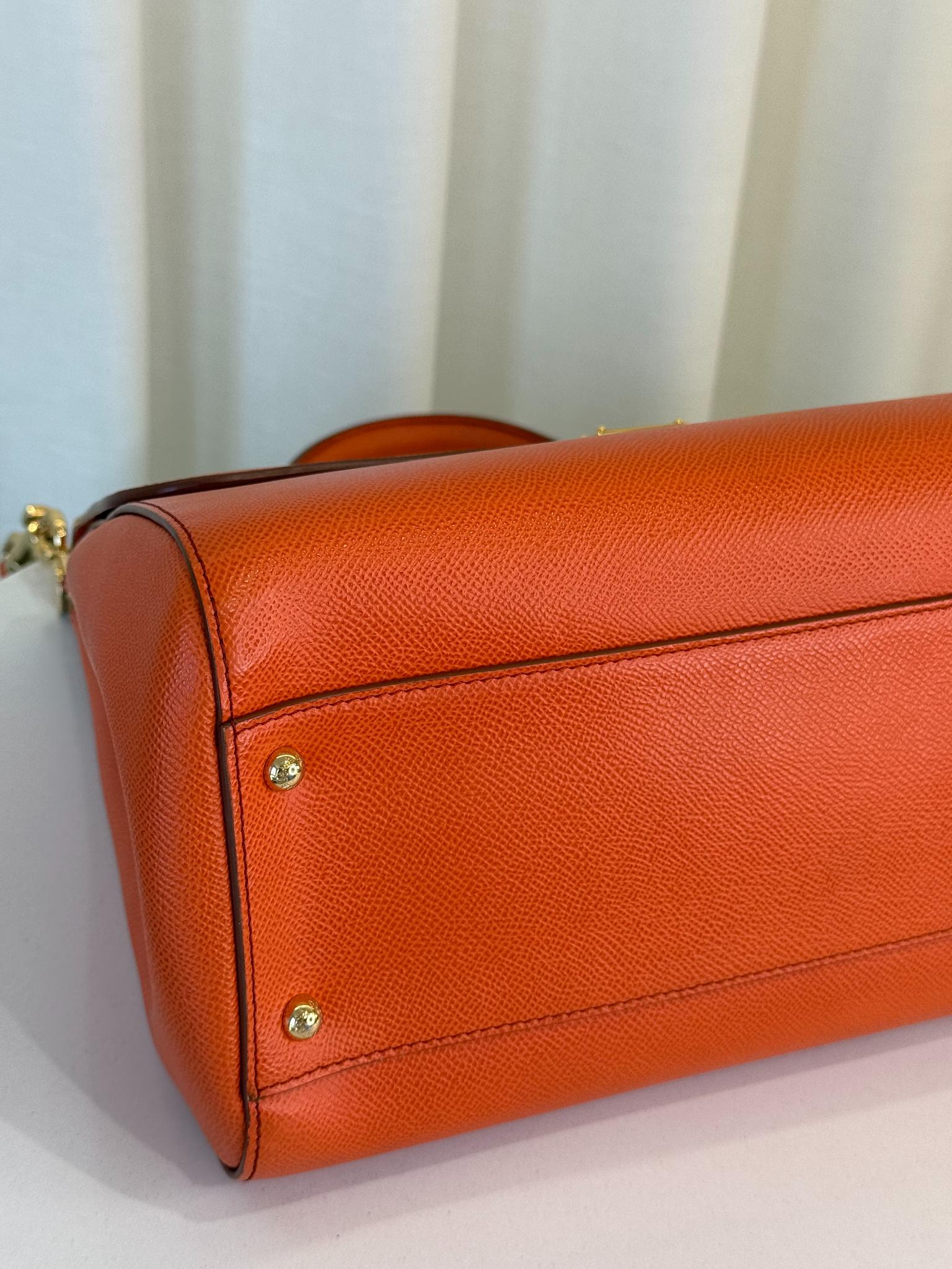 Dolce Gabbana Large Sicily Orange Dauphine Calfskin Top Handle Bag