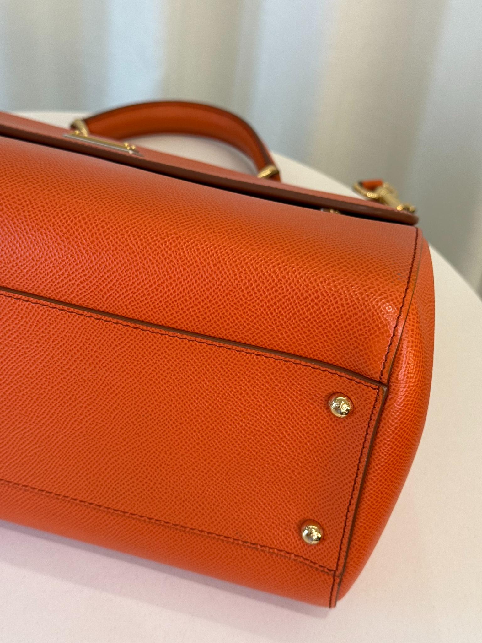 Dolce Gabbana Large Sicily Orange Dauphine Calfskin Top Handle Bag