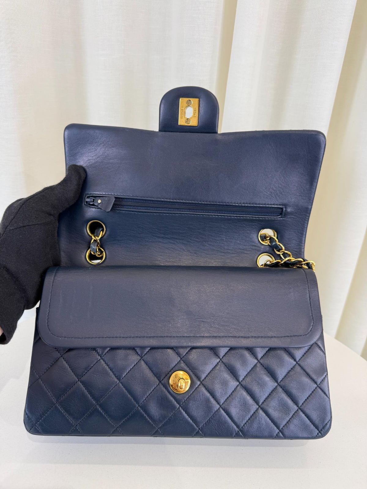 Chanel Vintage Classic Medium Navy Blue Lambskin Double Flap Bag