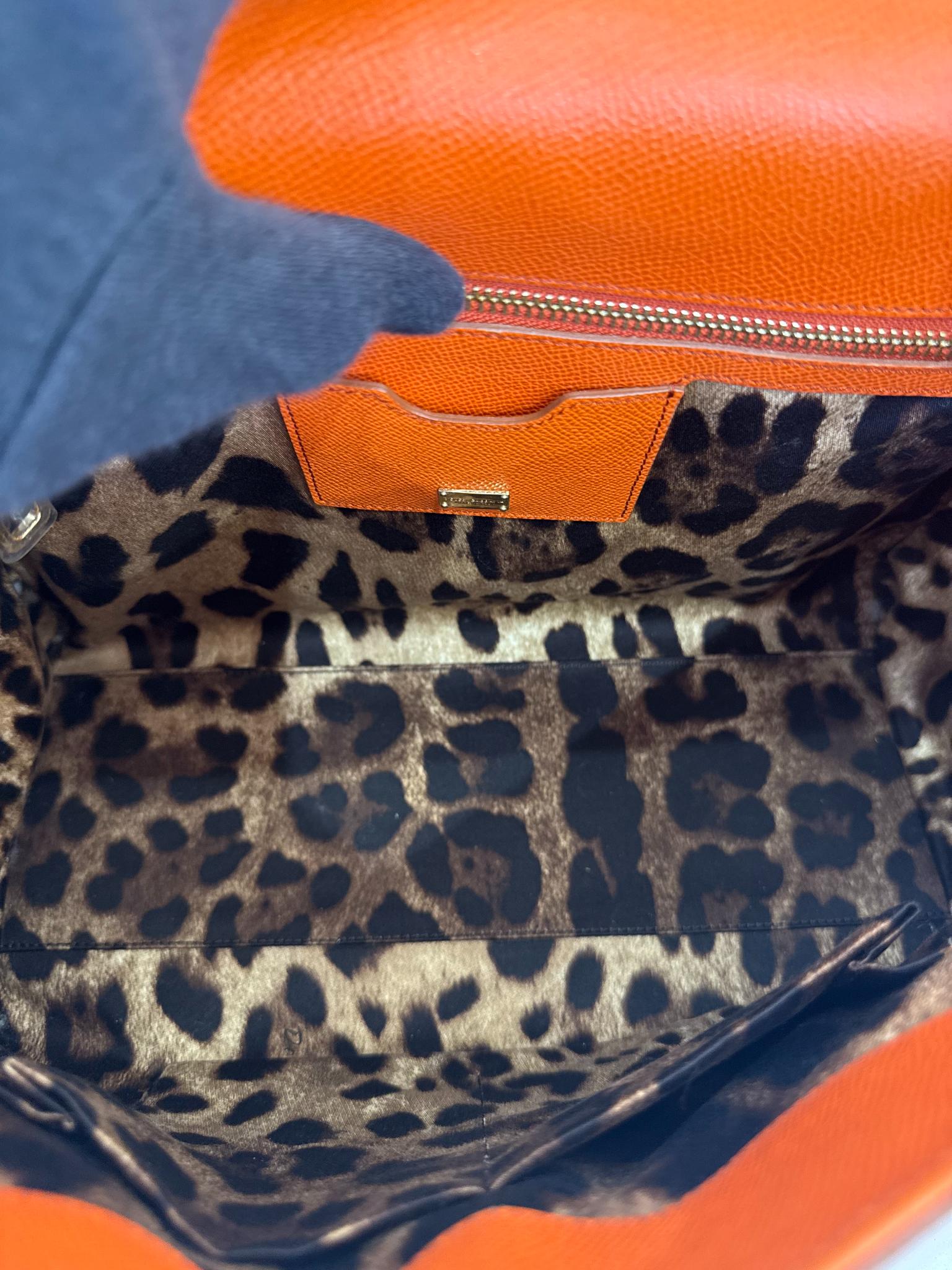 Dolce Gabbana Large Sicily Orange Dauphine Calfskin Top Handle Bag