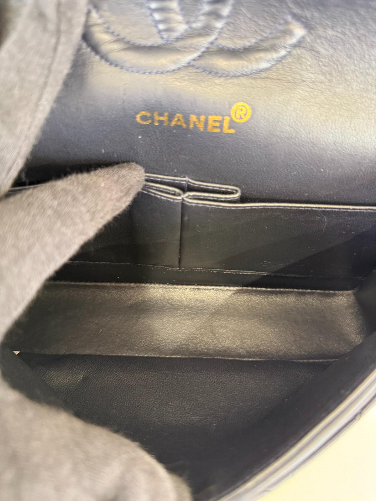 Chanel Vintage Classic Medium Navy Blue Lambskin Double Flap Bag