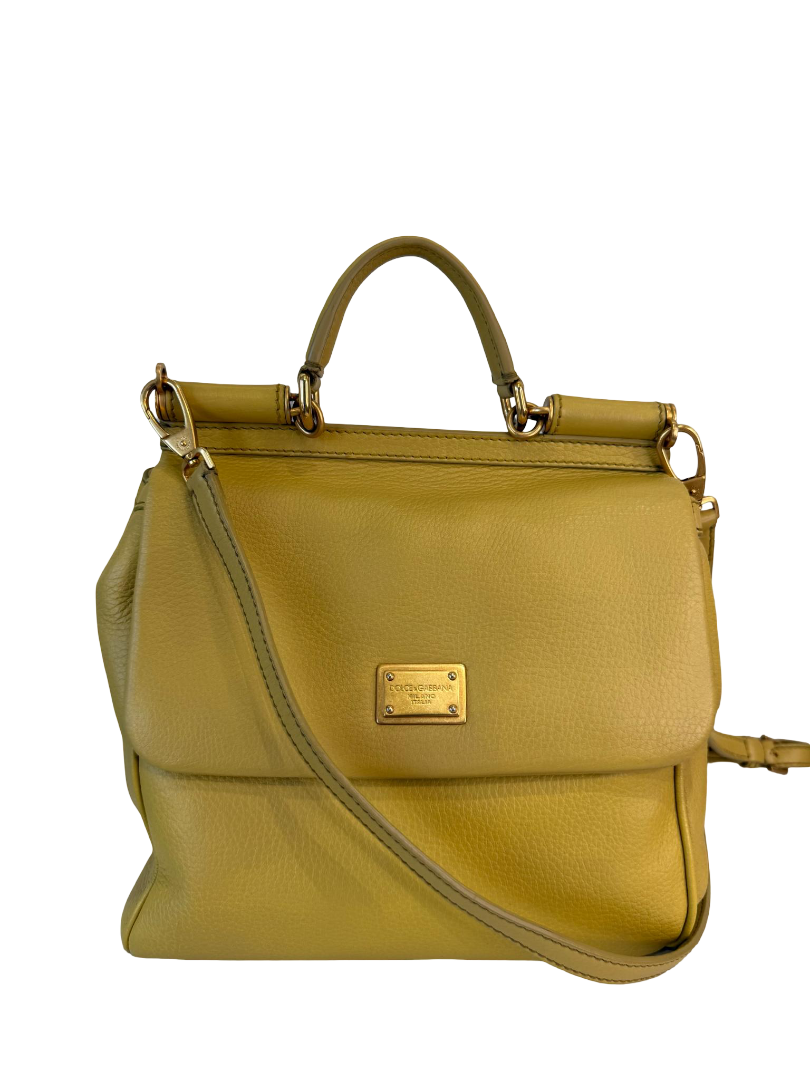 Dolce Gabbana Medium Sicily Yellow Leather Top Handle Bag