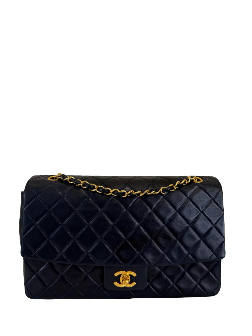 Chanel Jumbo Navy Blue Quilted Lambskin Leather Single Flap Bag