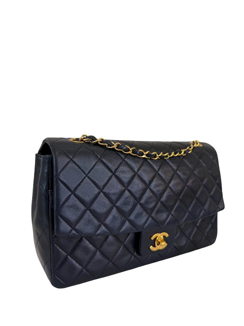Chanel Jumbo Navy Blue Quilted Lambskin Leather Single Flap Bag