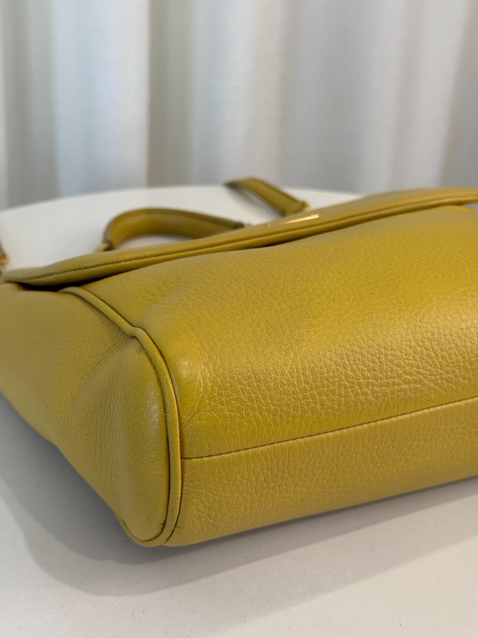 Dolce Gabbana Medium Sicily Yellow Leather Top Handle Bag