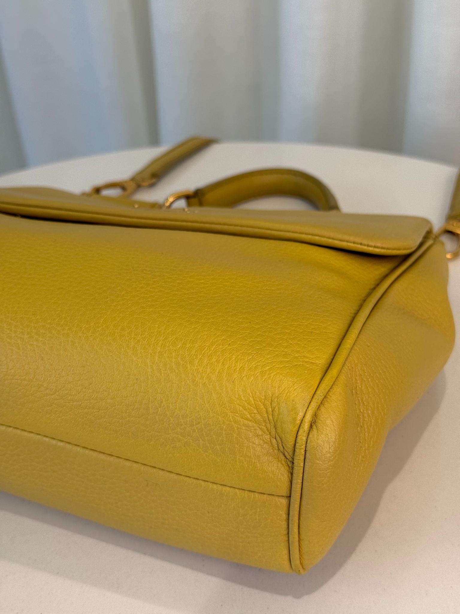 Dolce Gabbana Medium Sicily Yellow Leather Top Handle Bag