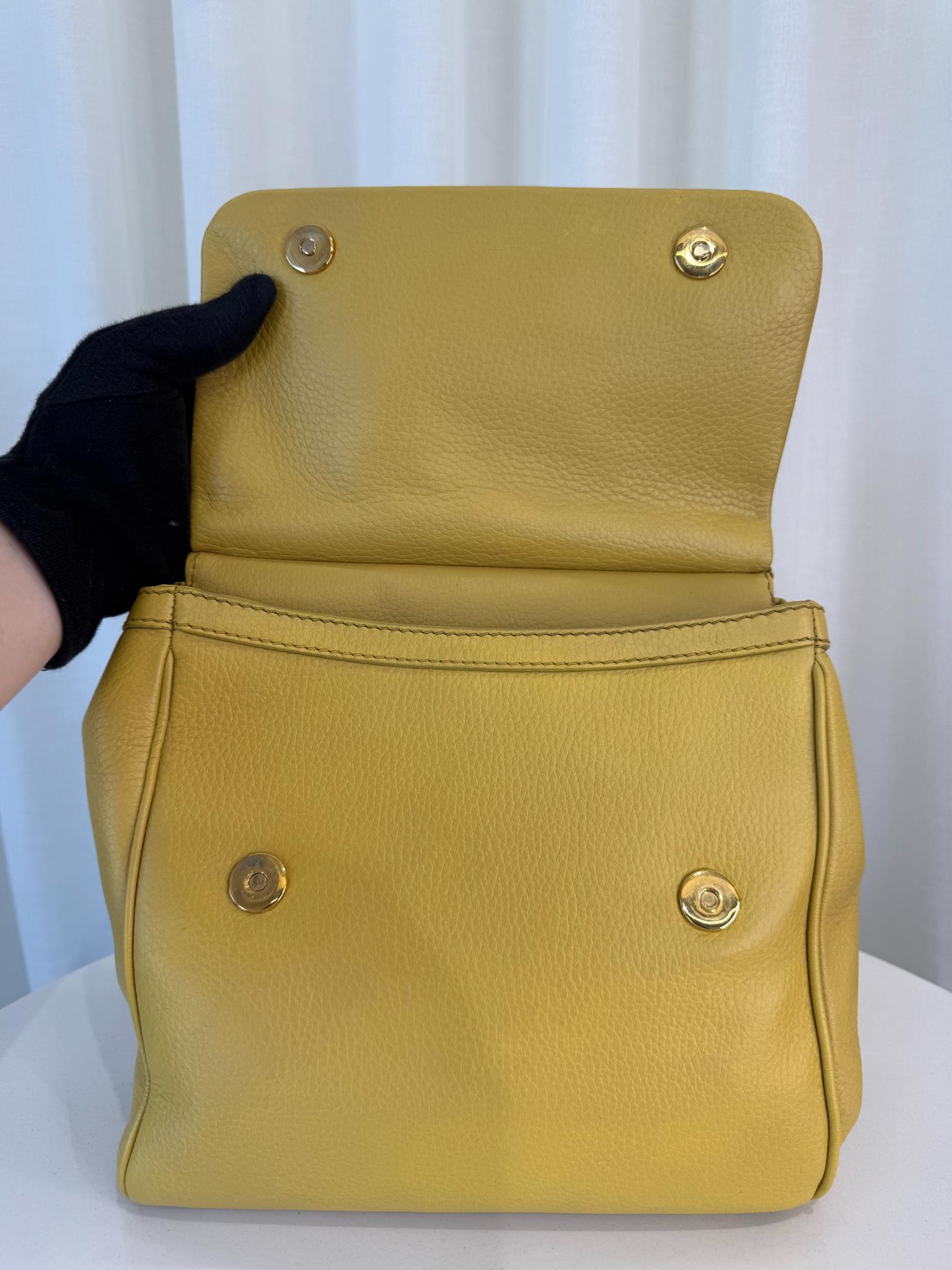 Dolce Gabbana Medium Sicily Yellow Leather Top Handle Bag