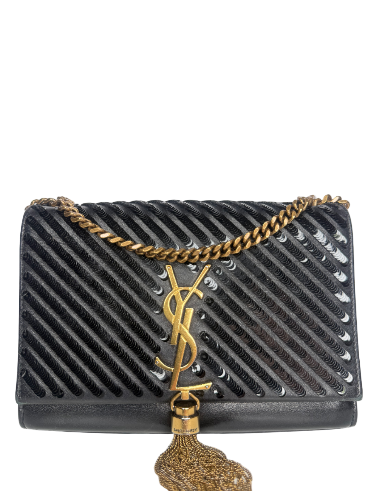 Saint Laurent Medium Kate Diagonal Sequin Tassel Black Bag