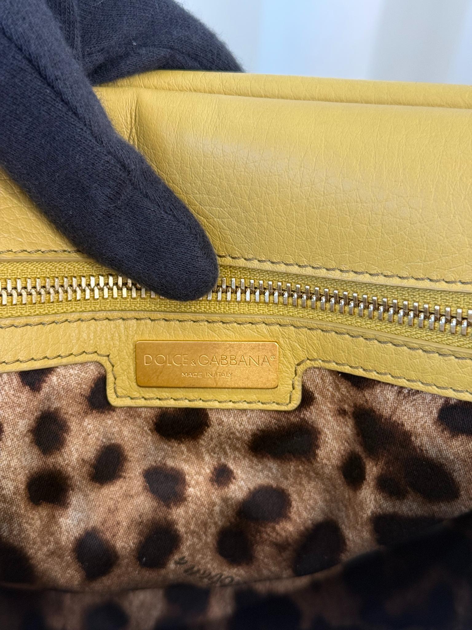Dolce Gabbana Medium Sicily Yellow Leather Top Handle Bag