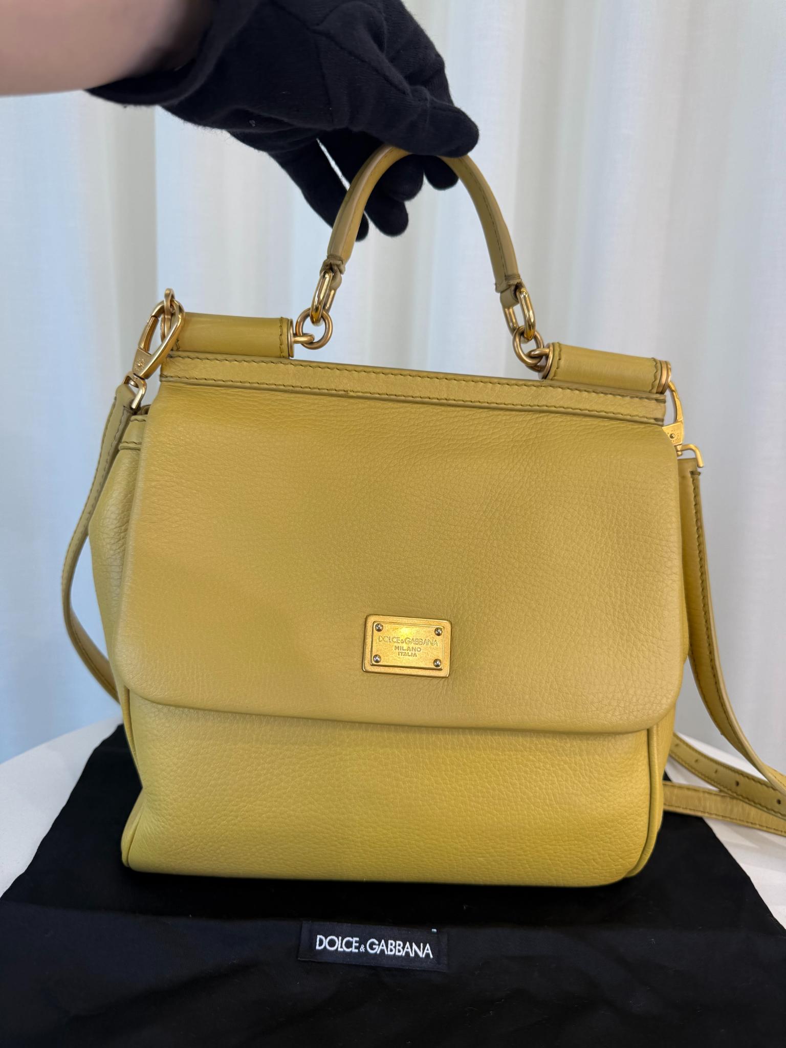 Dolce Gabbana Medium Sicily Yellow Leather Top Handle Bag