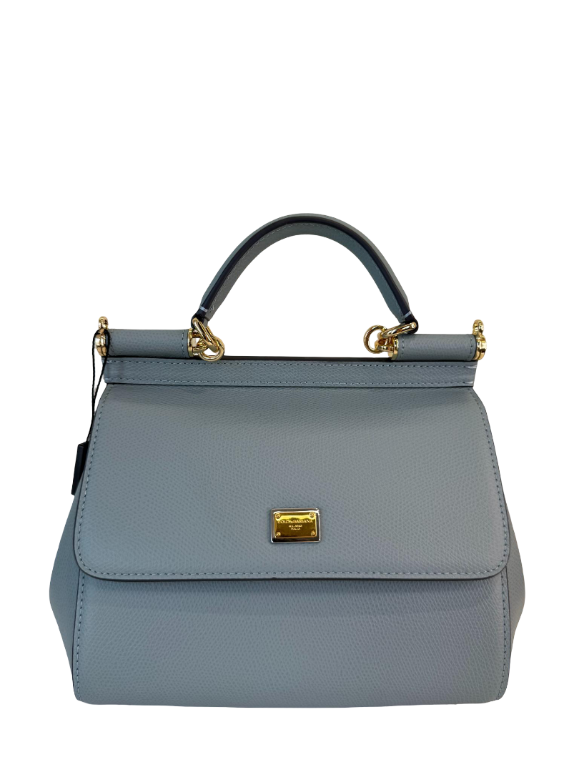 Dolce Gabbana Small Sicily Blue Dauphine Leather Top Handle Bag