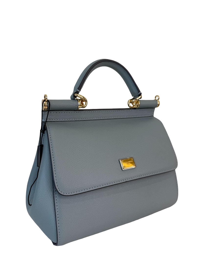Dolce Gabbana Small Sicily Blue Dauphine Leather Top Handle Bag