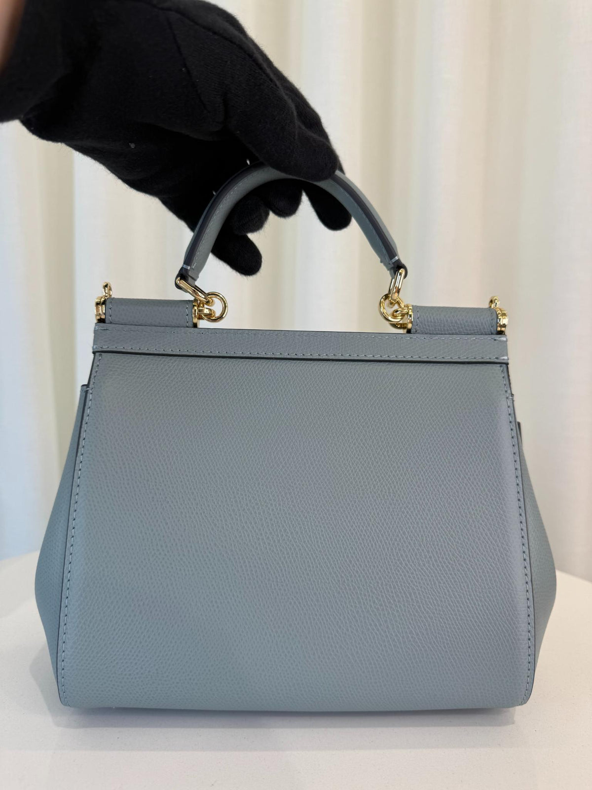 Dolce Gabbana Small Sicily Blue Dauphine Leather Top Handle Bag