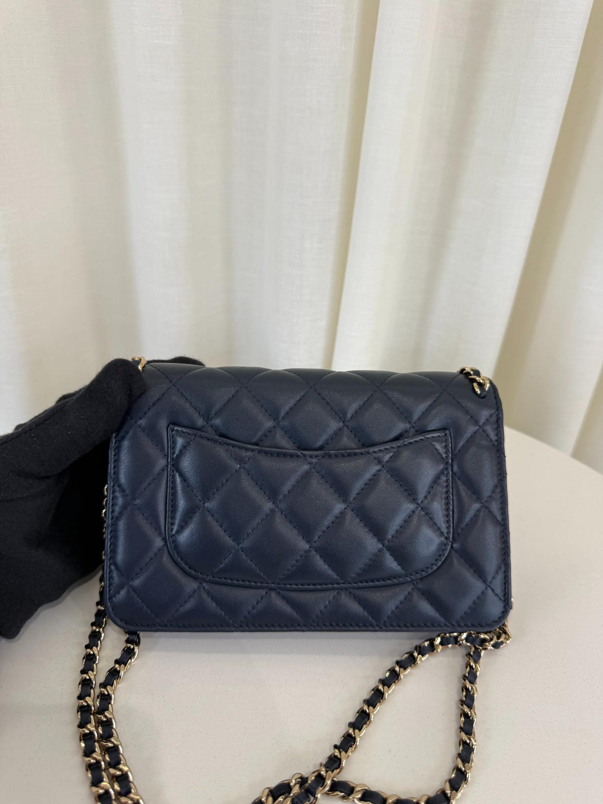 Chanel Chain Around Navy Blue Lambskin Quilted Wallet on Chain