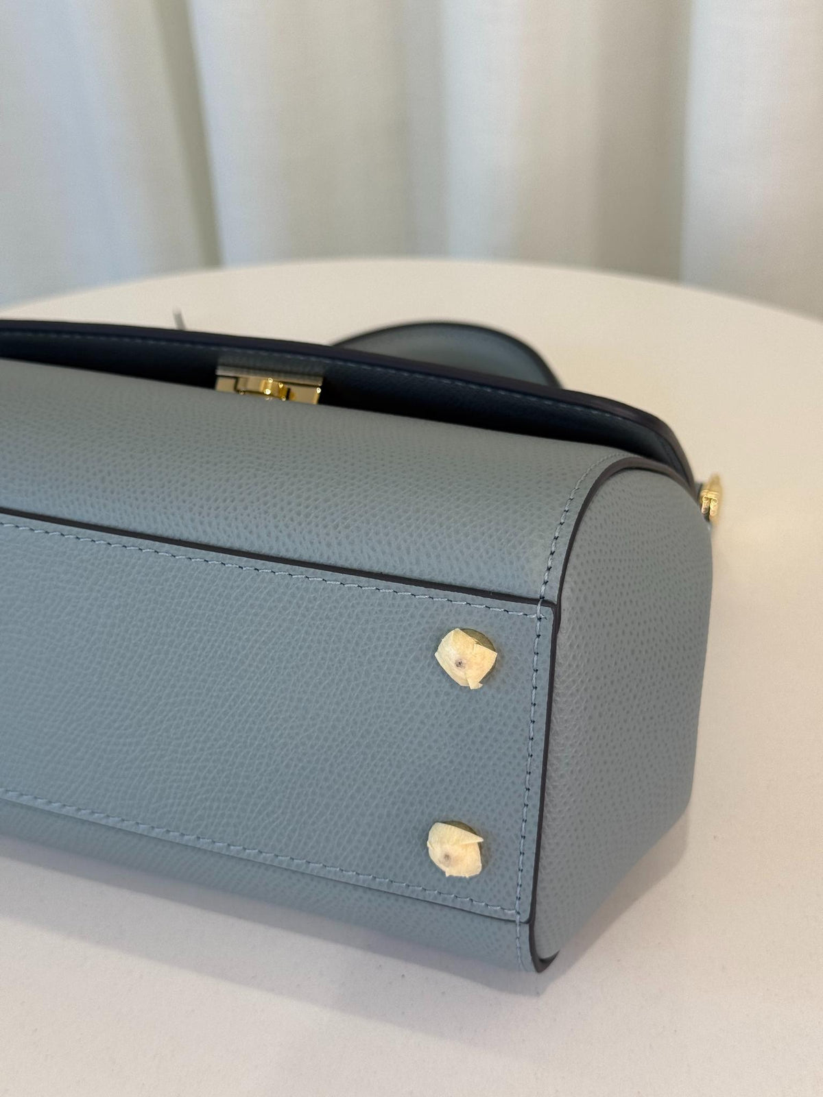 Dolce Gabbana Small Sicily Blue Dauphine Leather Top Handle Bag