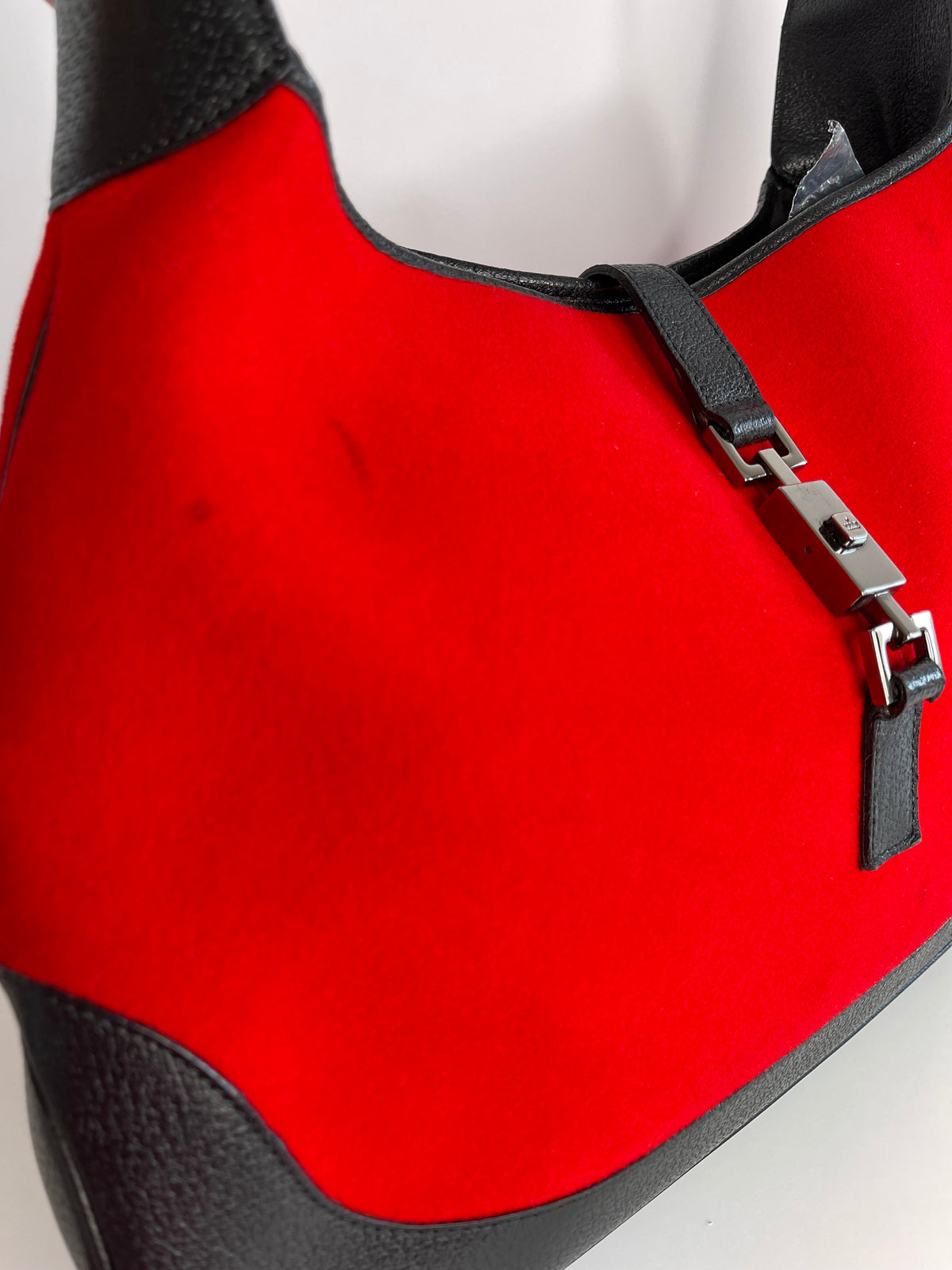 Gucci Red Wool Black Leather Jackie Hobo Bag