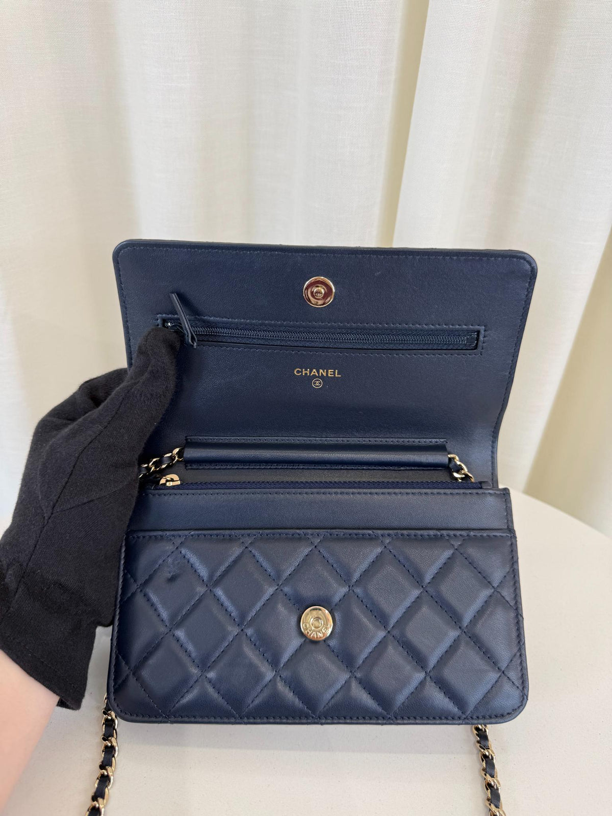Chanel Chain Around Navy Blue Lambskin Quilted Wallet on Chain