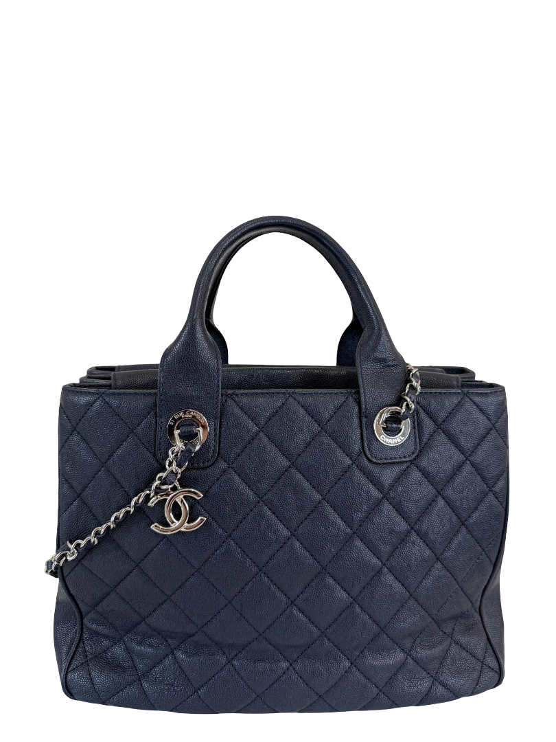 Chanel Urban Companion Navy Blue Quilted Caviar Leather Tote Bag
