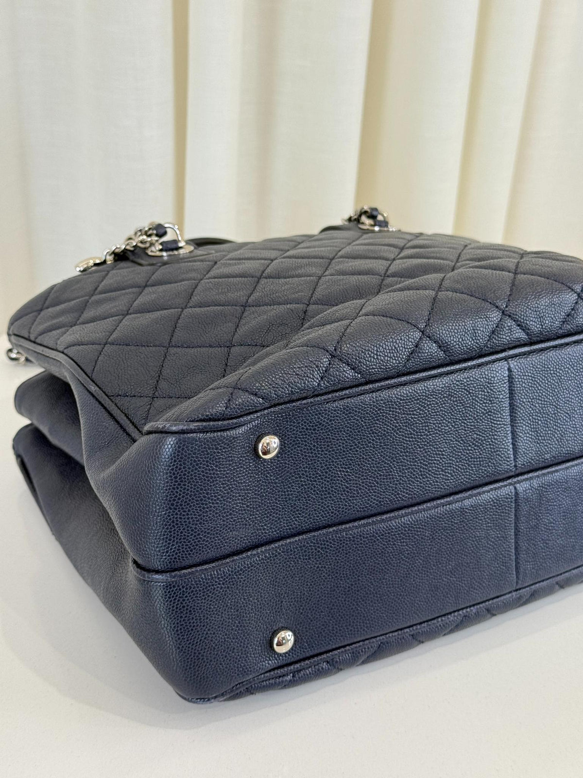 Chanel Urban Companion Navy Blue Quilted Caviar Leather Tote Bag