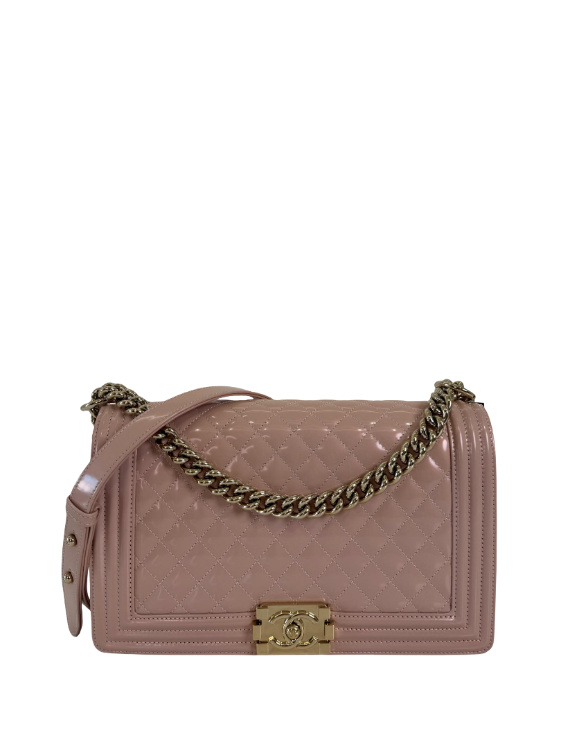 Chanel New Medium Boy Pink Iridescent Calfskin Shoulder Bag