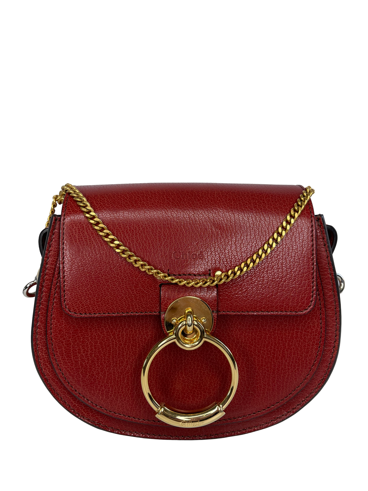 Chloe Red Brown Leather Small Tess Shoulder Bag