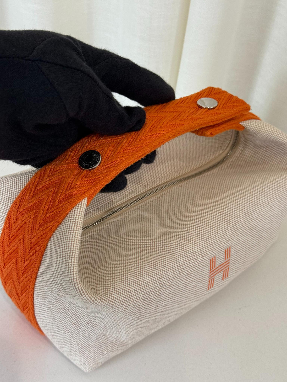 Hermès Bride-a-Brac Beige/Orange Canvas Pouch
