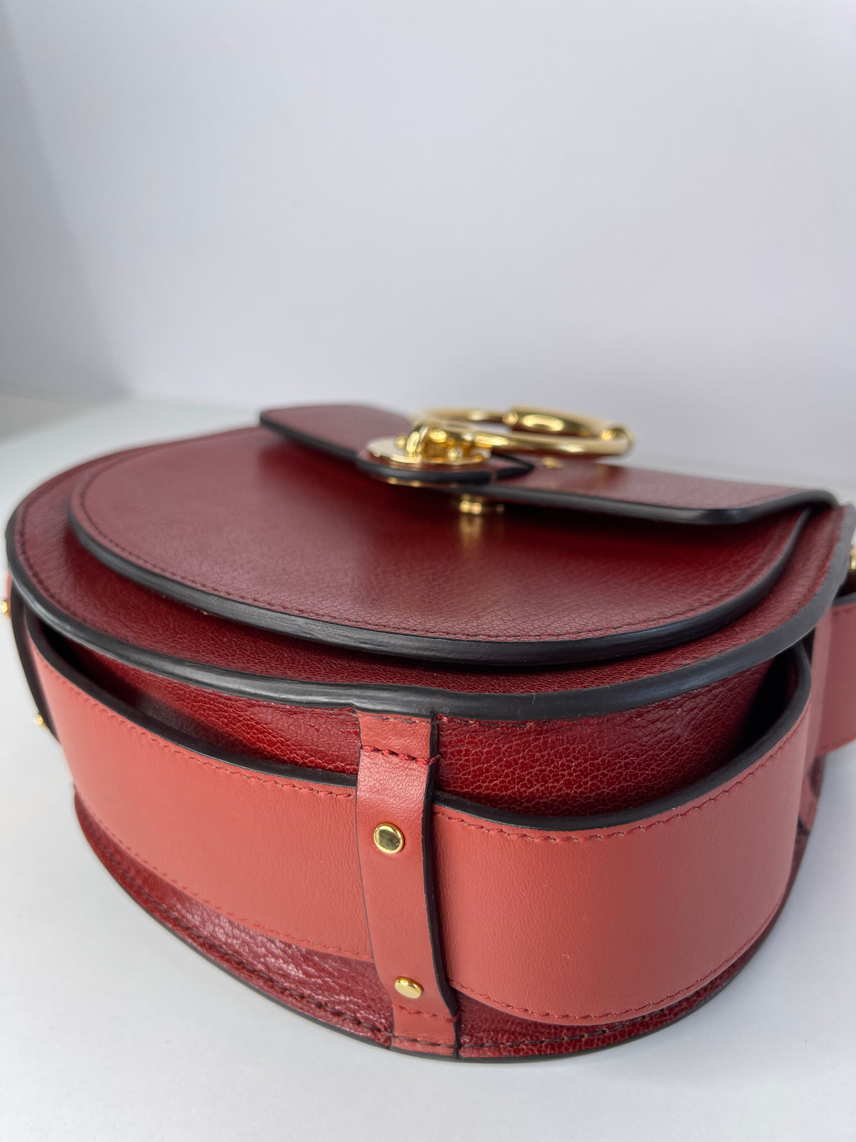 Chloe Red Brown Leather Small Tess Shoulder Bag