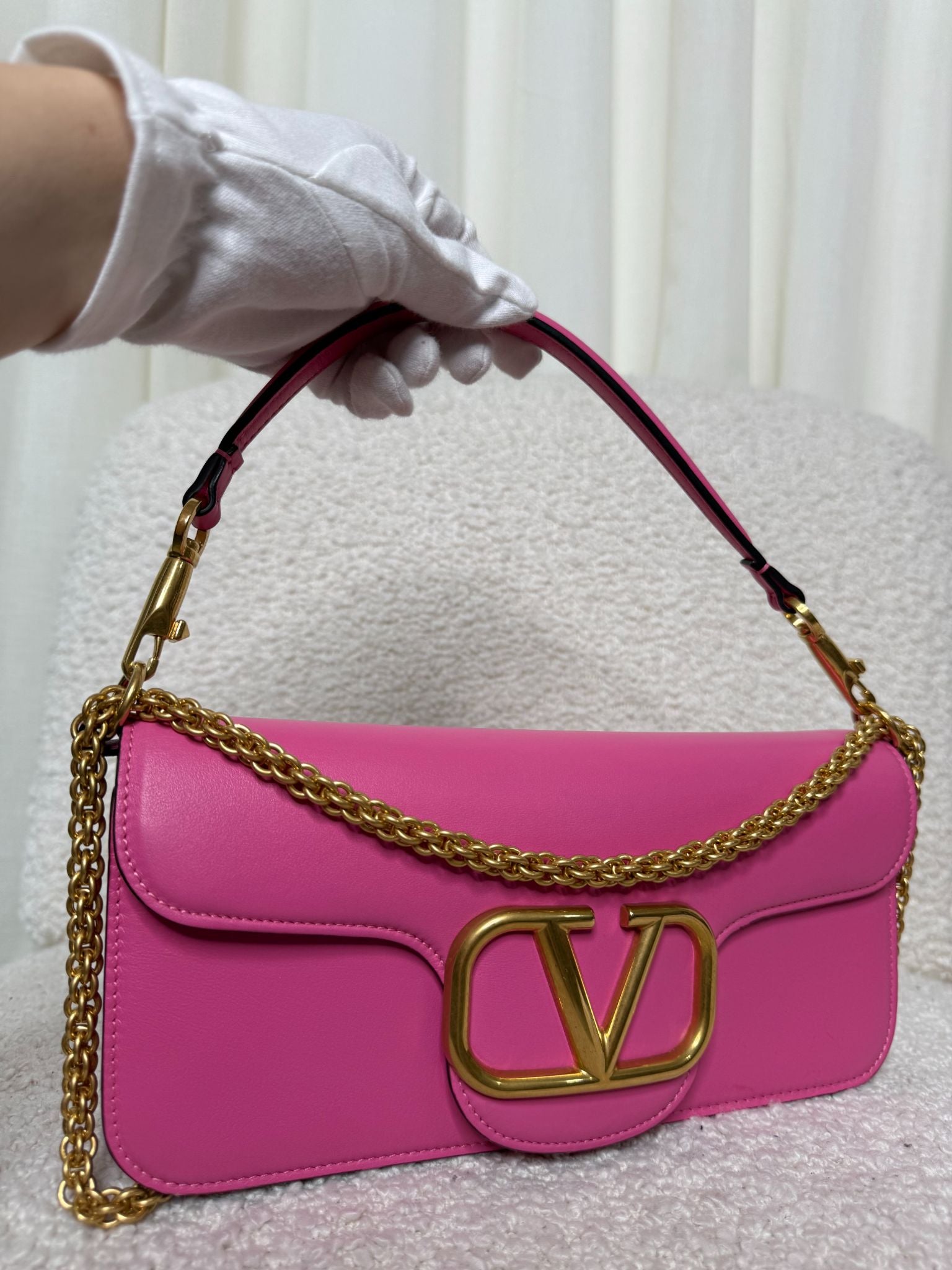 Valentino Garavani Locò Pink Calfskin Vlogo Signature Shoulder Bag