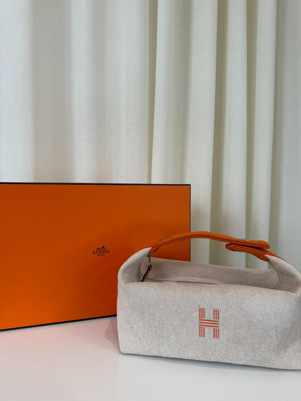 Hermès Bride-a-Brac Beige/Orange Canvas Pouch