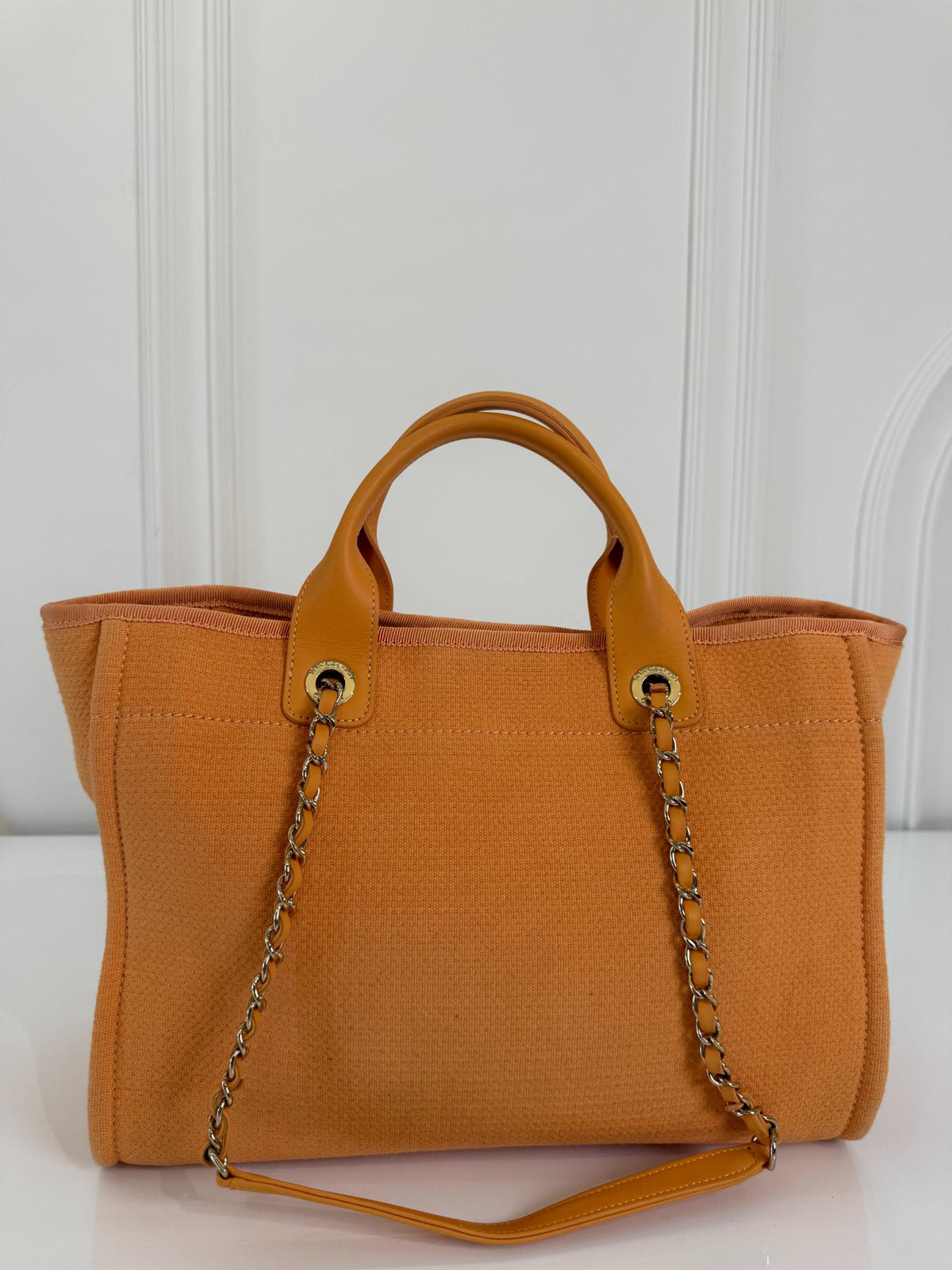 Chanel Deauville Medium Light Orange Canvas Shopping Bag