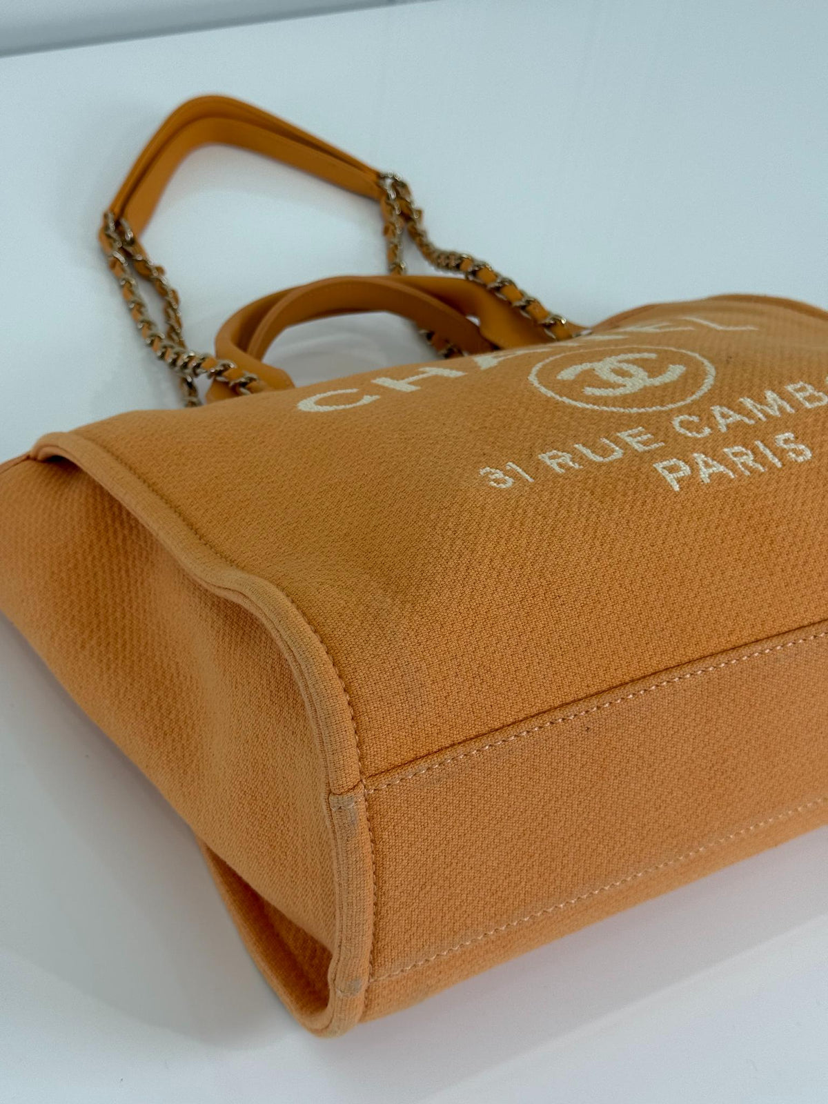 Chanel Deauville Medium Light Orange Canvas Shopping Bag