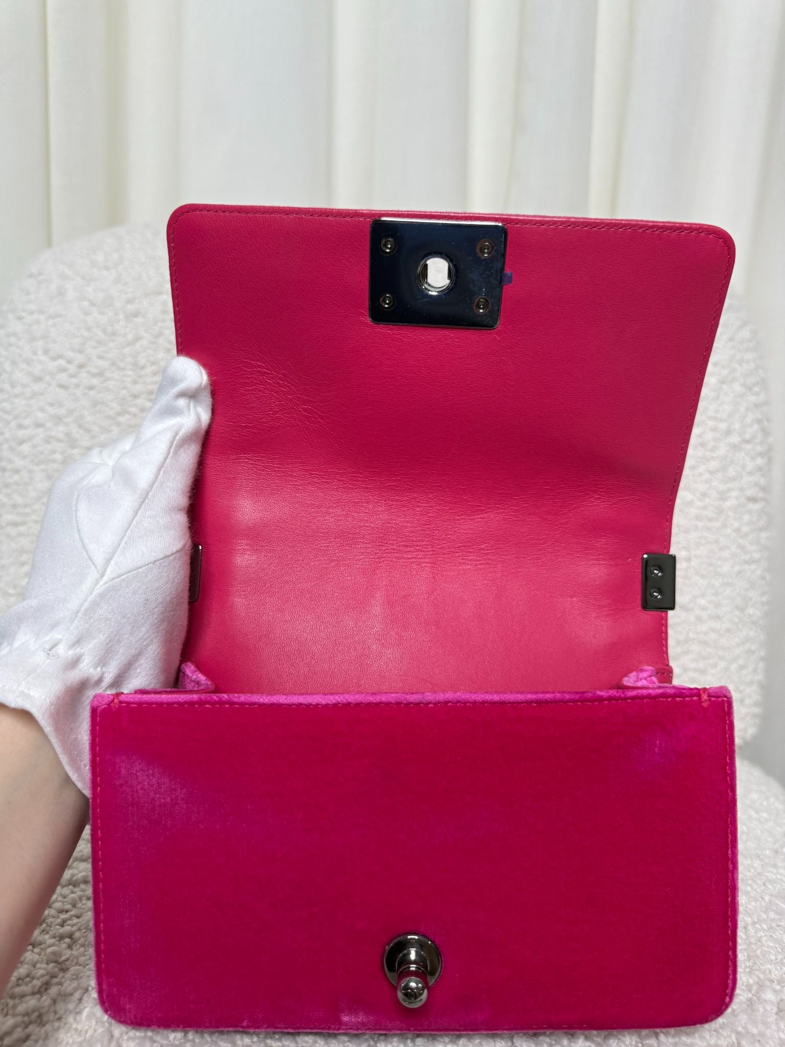 Chanel Fuchsia Quilted Velvet Small Boy Flap Bag