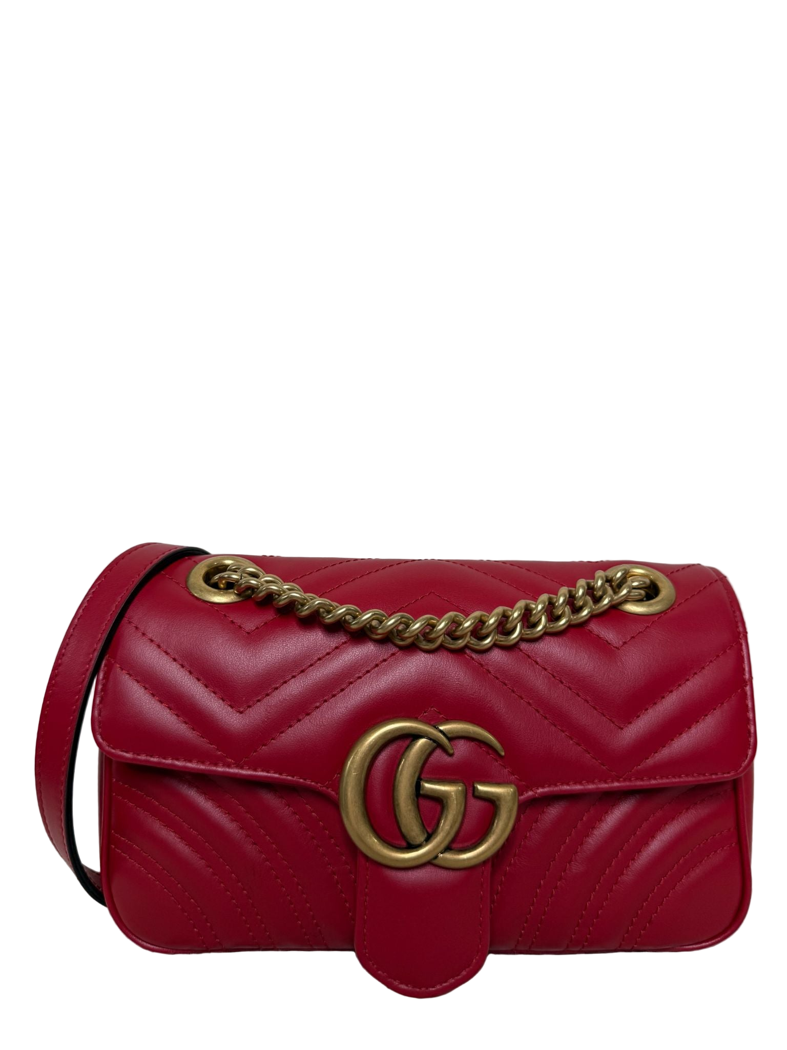 Gucci GG Marmont Small Matelassé Red Leather Shoulder Bag