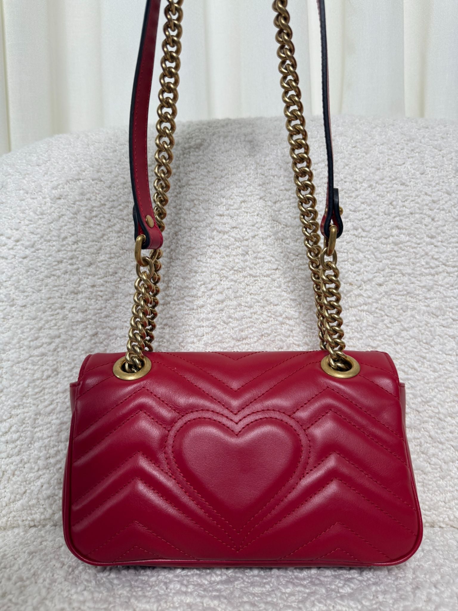 Gucci GG Marmont Small Matelassé Red Leather Shoulder Bag