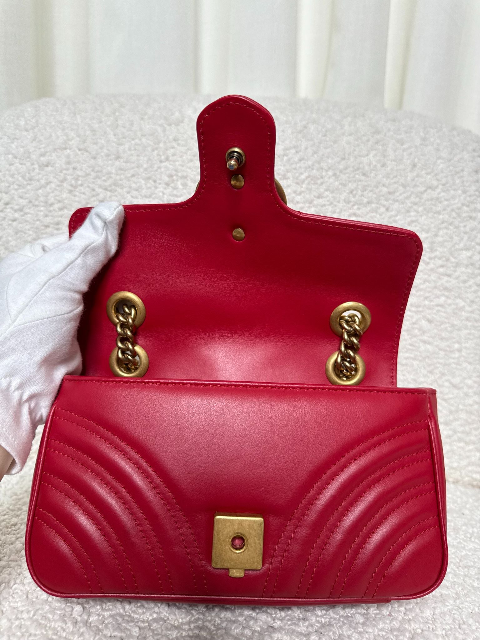 Gucci GG Marmont Small Matelassé Red Leather Shoulder Bag