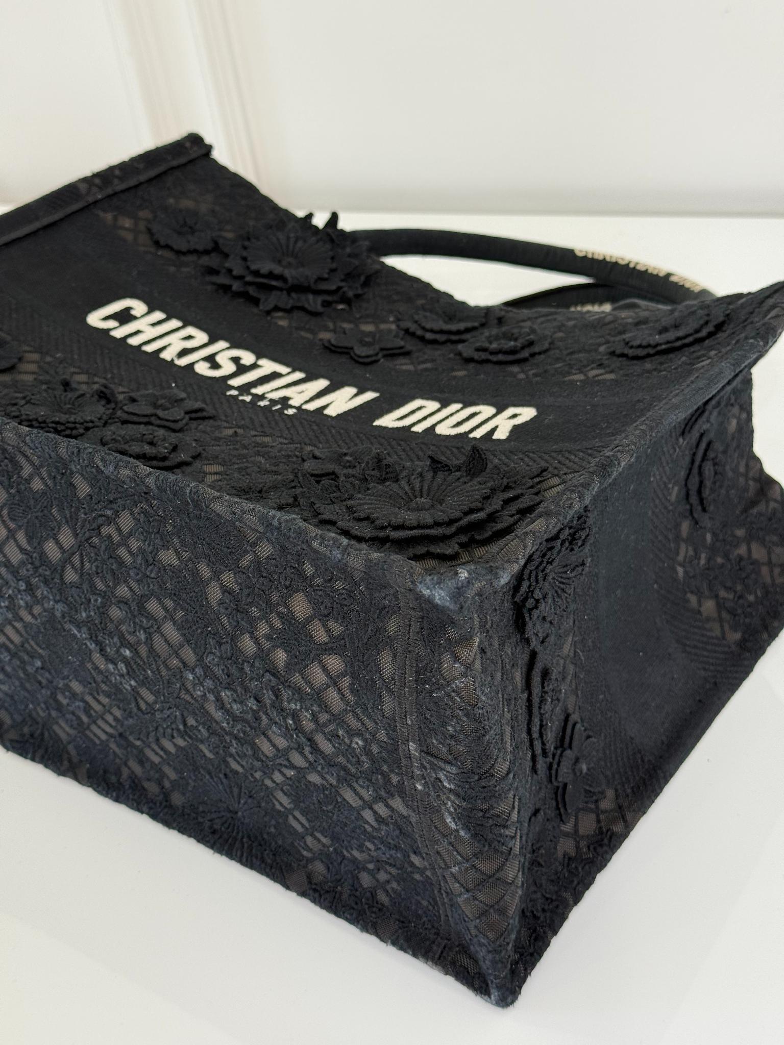 Christian Dior Embroidered 3D Macrame D-Lace Butterfly Medium Book Tote Black