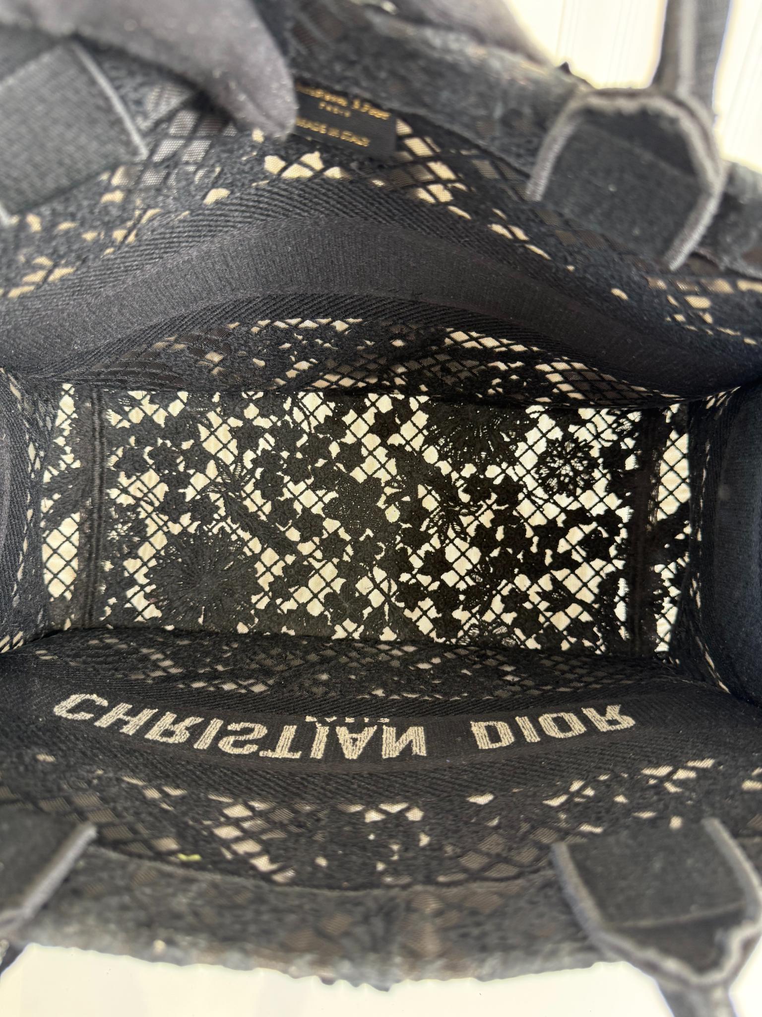 Christian Dior Embroidered 3D Macrame D-Lace Butterfly Medium Book Tote Black